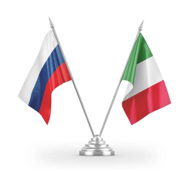 Italy and Russia table flags isolated on white 3D rendering