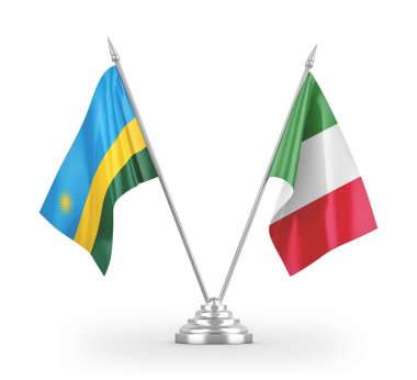 Italy and Rwanda table flags isolated on white 3D rendering