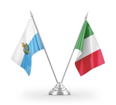 Italy and San Marino table flags isolated on white 3D rendering