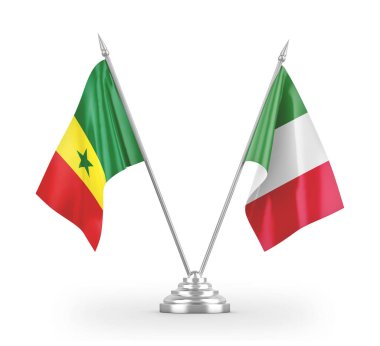 Italy and Senegal table flags isolated on white 3D rendering