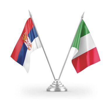 Italy and Serbia table flags isolated on white 3D rendering
