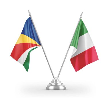 Italy and Seychelles table flags isolated on white 3D rendering