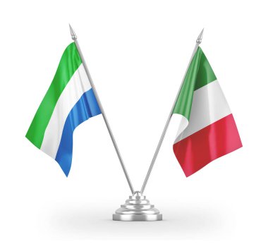 Italy and Sierra Leone table flags isolated on white 3D rendering