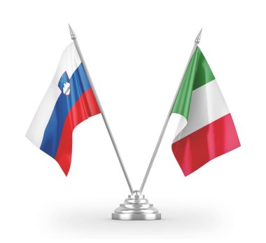 Italy and Slovenia table flags isolated on white 3D rendering