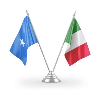 Italy and Somalia table flags isolated on white 3D rendering