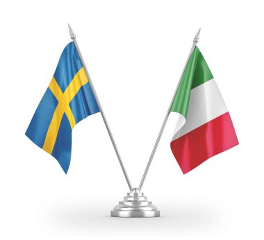 Italy and Sweden table flags isolated on white 3D rendering