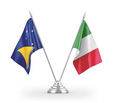 Italy and Tokelau table flags isolated on white 3D rendering