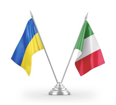 Italy and Ukraine table flags isolated on white 3D rendering
