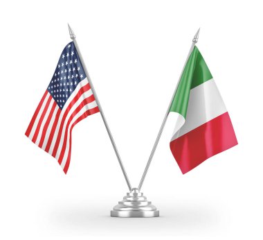 Italy and United States table flags isolated on white 3D rendering