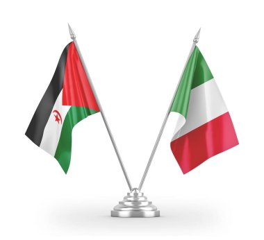 Italy and Western Sahara table flags isolated on white 3D rendering