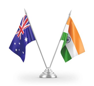 India and Australia table flags isolated on white 3D rendering 