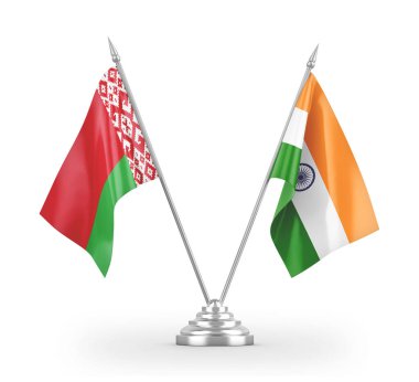 India and Belarus table flags isolated on white 3D rendering 
