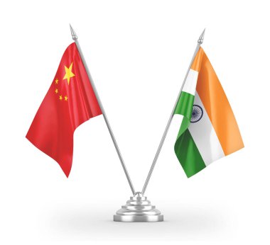 India and China table flags isolated on white 3D rendering