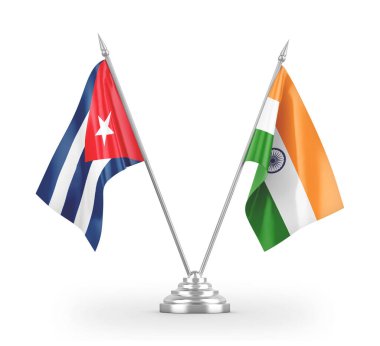 India and Cuba table flags isolated on white 3D rendering