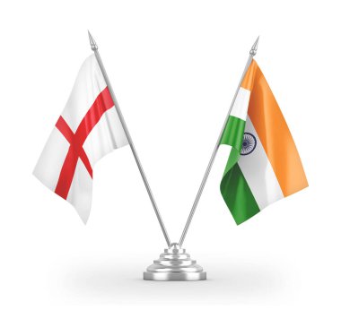 India and England table flags isolated on white 3D rendering