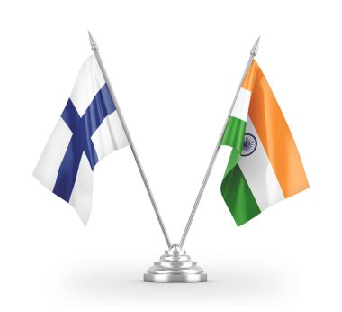 India and Finland table flags isolated on white 3D rendering