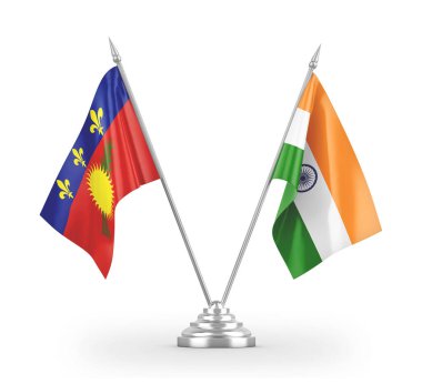 India and Guadeloupe table flags isolated on white 3D rendering
