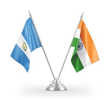 India and Guatemala table flags isolated on white 3D rendering