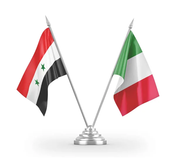 Banderas de mesa Italia y Siria aisladas en renderizado 3D blanco — Foto de Stock