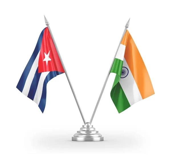 India and Cuba table flags isolated on white 3D rendering — ストック写真