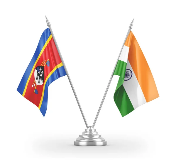 India és Eswatini Szváziföld asztali zászlók elszigetelt fehér 3d renderelés — Stock Fotó