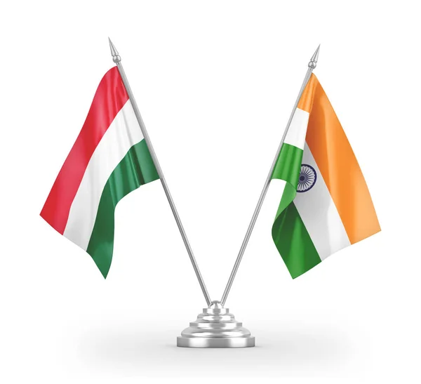 India és Magyarország tábla zászlók elszigetelt fehér 3d renderelés — Stock Fotó