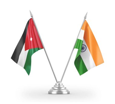 India and Jordan table flags isolated on white 3D rendering