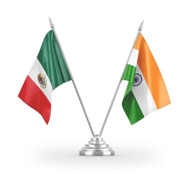 India and Mexico table flags isolated on white 3D rendering