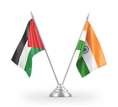 India and Palestine table flags isolated on white 3D rendering