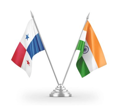 India and Panama table flags isolated on white 3D rendering