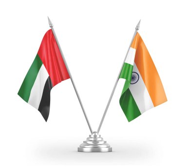 India and United Arab Emirates table flags isolated on white 3D rendering