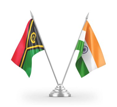 India and Vanuatu table flags isolated on white 3D rendering