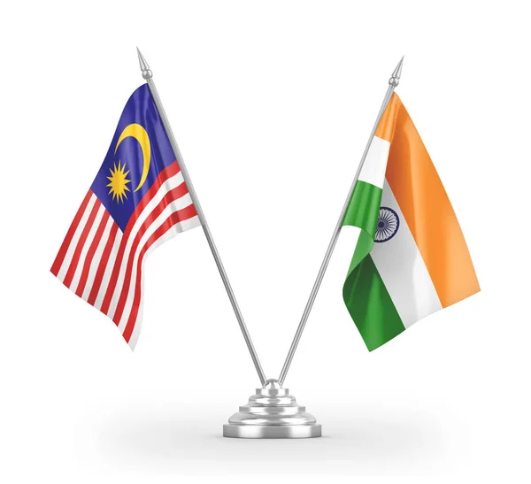 India and Malaysia table flags isolated on white 3D rendering — 스톡 사진