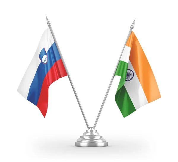 India and Slovenia table flags isolated on white 3D rendering — Stock Photo, Image