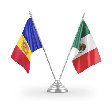 Mexico and Andorra table flags isolated on white 3D rendering 
