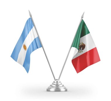 Mexico and Argentina table flags isolated on white 3D rendering 