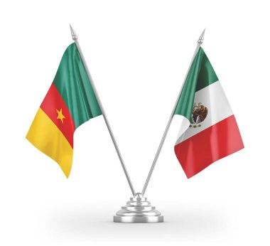 Mexico and Cameroon table flags isolated on white 3D rendering 