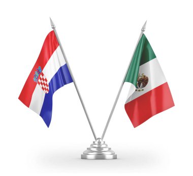 Mexico and Croatia table flags isolated on white 3D rendering