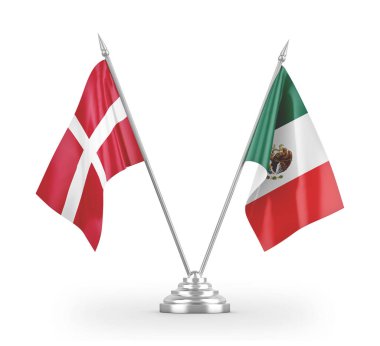 Mexico and Denmark table flags isolated on white 3D rendering