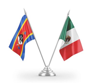 Mexico and Eswatini Swaziland table flags isolated on white 3D rendering