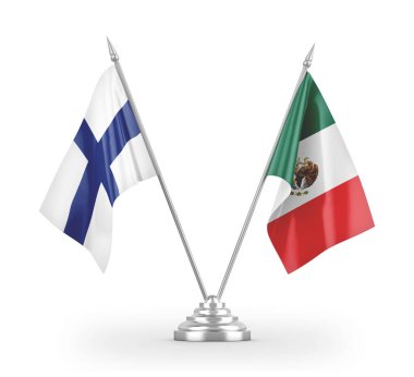 Mexico and Finland table flags isolated on white 3D rendering