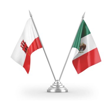 Mexico and Gibraltar table flags isolated on white 3D rendering