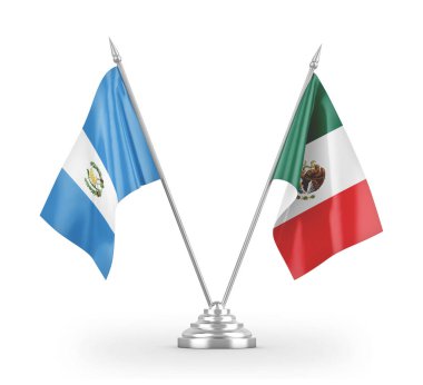 Mexico and Guatemala table flags isolated on white 3D rendering