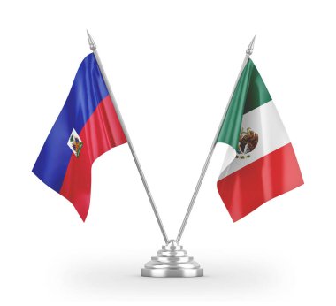 Mexico and Haiti table flags isolated on white 3D rendering
