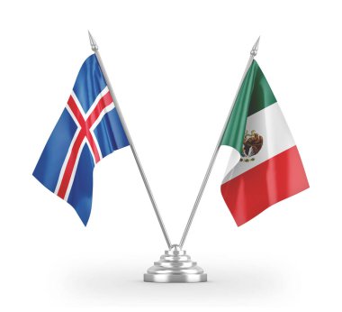 Mexico and Iceland table flags isolated on white 3D rendering