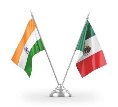 Mexico and India table flags isolated on white 3D rendering