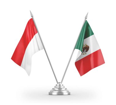 Mexico and Indonesia table flags isolated on white 3D rendering