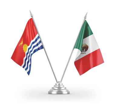 Mexico and Kiribati table flags isolated on white 3D rendering