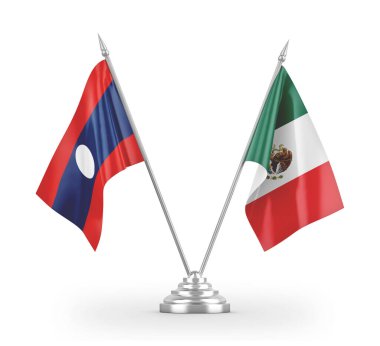 Mexico and Laos table flags isolated on white 3D rendering.