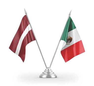 Mexico and Latvia table flags isolated on white 3D rendering